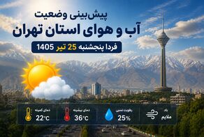 پیش‌بینی وضعیت آب و هوای استان تهران فردا پنجشنبه 25 تیر 1405