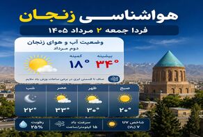 هواشناسی زنجان فردا جمعه ۲ مرداد ۱۴۰۵ + وضعیت آب و هوای زنجان دوم مرداد
