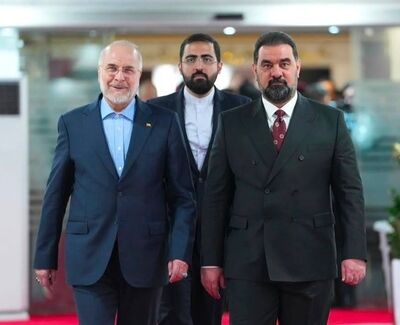 استقبال رسمی رئیس مجلس عراق از هیئت پارلمانی ایران به ریاست قالیباف
